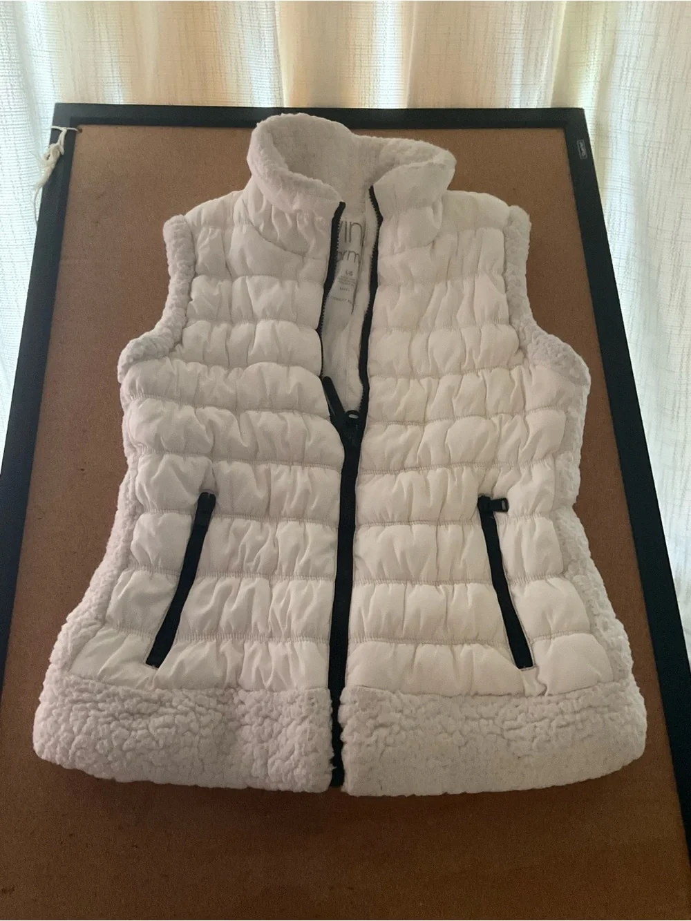 Calvin Klein Performance White Sherpa-Trim Quilted Puffer Vest